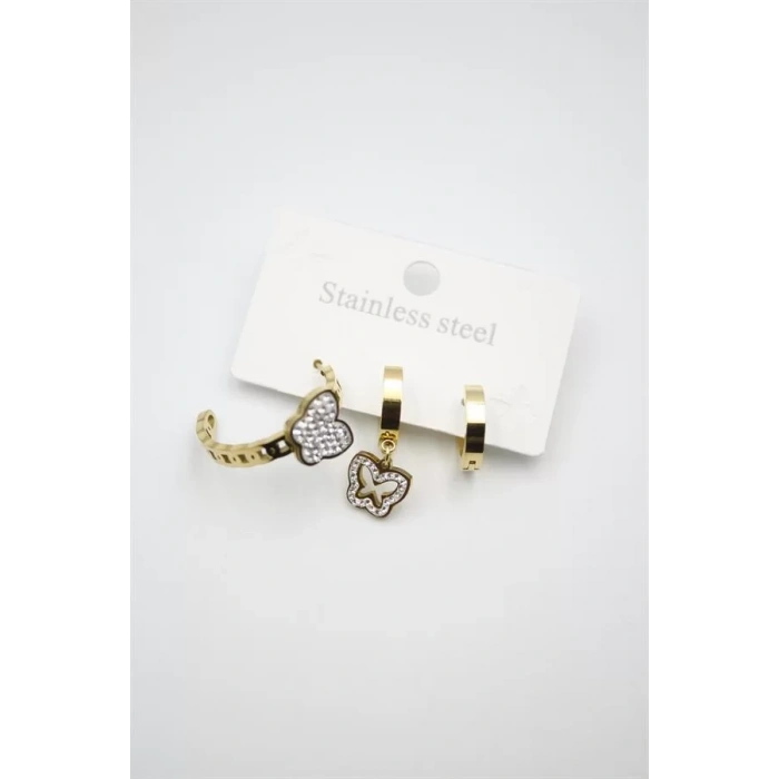 3lü Kelebek Küpe - Altın