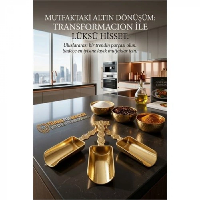 3lü Lüks Gold Zamak Ölçü ve Baharat Kaşığı Seti - Özel Tasarım 721956