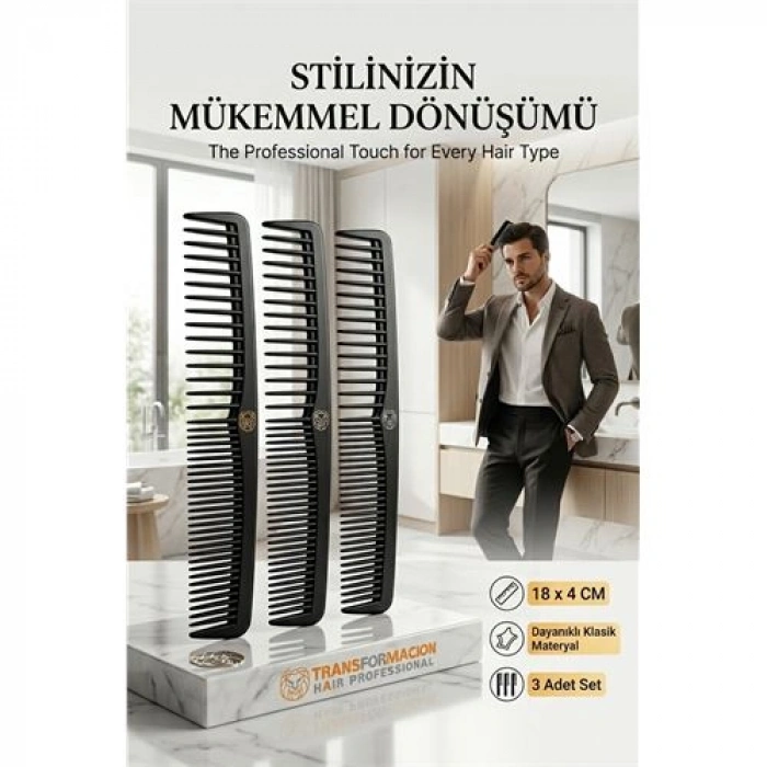 3lü Profesyonel Stil Tarağı - İkonik Siyah Zarafet 723059
