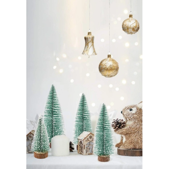 3 Lü Set Nevada Mini Çam Ağacı Uçlarına Kar Yağmış Karlı Yılbaşı Hediyesi  15 - 12 - 8  cm