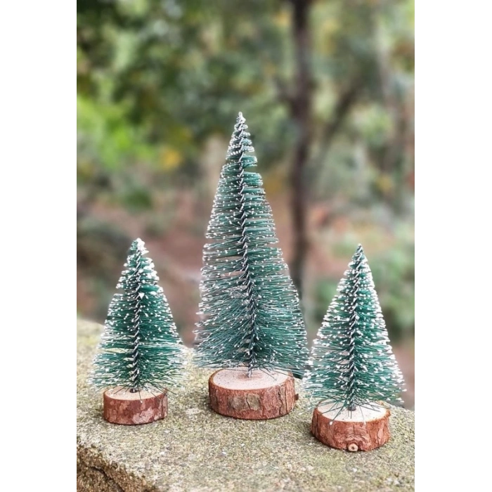 3 Lü Set Nevada Mini Çam Ağacı Uçlarına Kar Yağmış Karlı Yılbaşı Hediyesi  15 - 12 - 8  cm