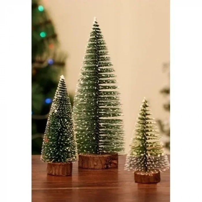 3 Lü Set Nevada Mini Çam Ağacı Uçlarına Kar Yağmış Karlı Yılbaşı Hediyesi  15 - 12 - 8  cm