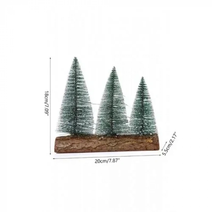 3 Lü Set Nevada Mini Çam Ağaçları Meşe Kütük Üzerinde Yılbaşı Hediyesi  16-12-10  cm