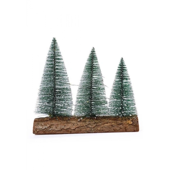 3 Lü Set Nevada Mini Çam Ağaçları Meşe Kütük Üzerinde Yılbaşı Hediyesi  16-12-10  cm