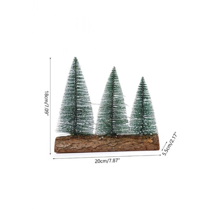 3 Lü Set Nevada Mini Çam Ağaçları Meşe Kütük Üzerinde Yılbaşı Hediyesi  16-12-10  cm