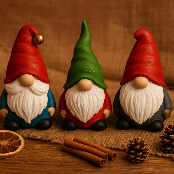 3 lü Set Noel Cüceleri El Boyama Biblo 13 Cm – Premium Yılbaşı Dekor Koleksiyonluk Hediye