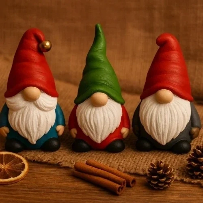 3 lü Set Noel Cüceleri El Boyama Biblo 13 Cm – Premium Yılbaşı Dekor Koleksiyonluk Hediye