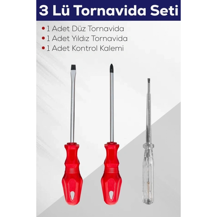 3lü Tornavida Seti (düz Tornavida + Yıldız Tornavida + Kontrol Kalemi)