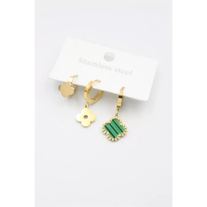 3lü Vc Yonca Küpe - Altın