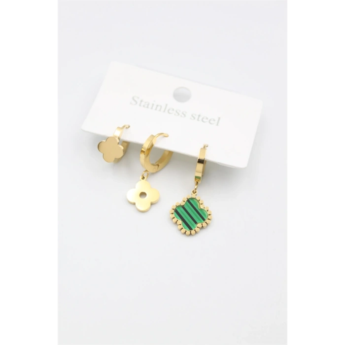 3lü Vc Yonca Küpe - Altın