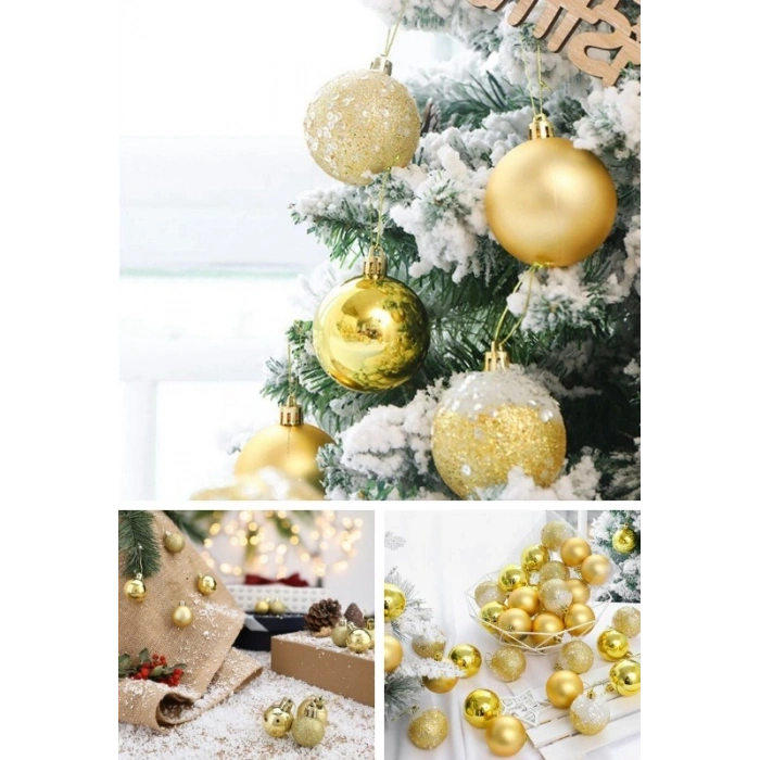 3 lü Yılbaşı Seti-12li Mini Hediye Paketi Süsü-12’li Gold Yılbaşı Ç.Ağacı Topu-12li Çam Ağacı Çan