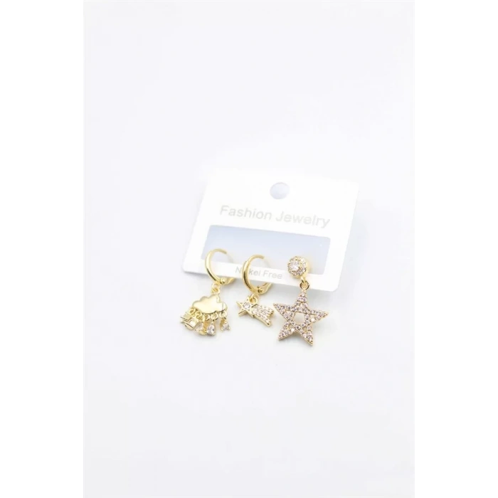 3lü Yıldız Küpe - Altın