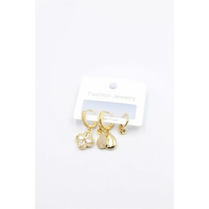 3lü Yonca Küpe - Altın