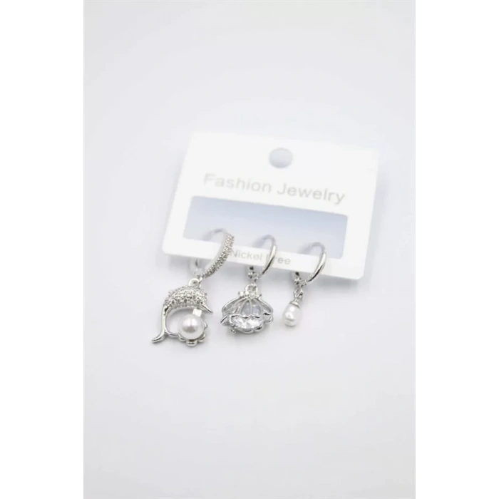 3lü Yunus Balığı Küpe - Gümüş