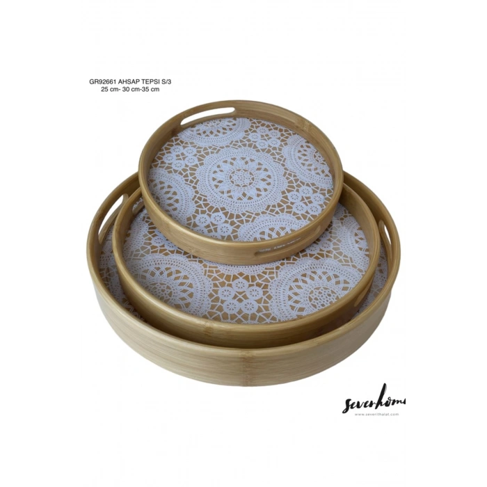 3lü Yuvarlak Ahşap Tepsi -SVR-GR92661
