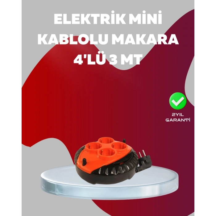 3 Metre Kablolu 4’lü Kırmızı Priz Makara