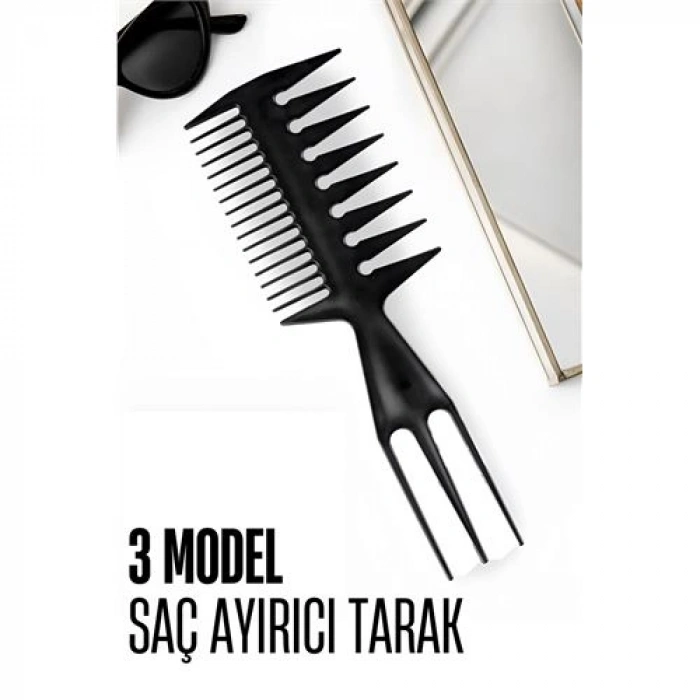3 Modelli Geniş Dişli Saç Şekillendirme Tarağı - Saç Ayırıcı Tarak Stil ve Wax Tarağı 716458