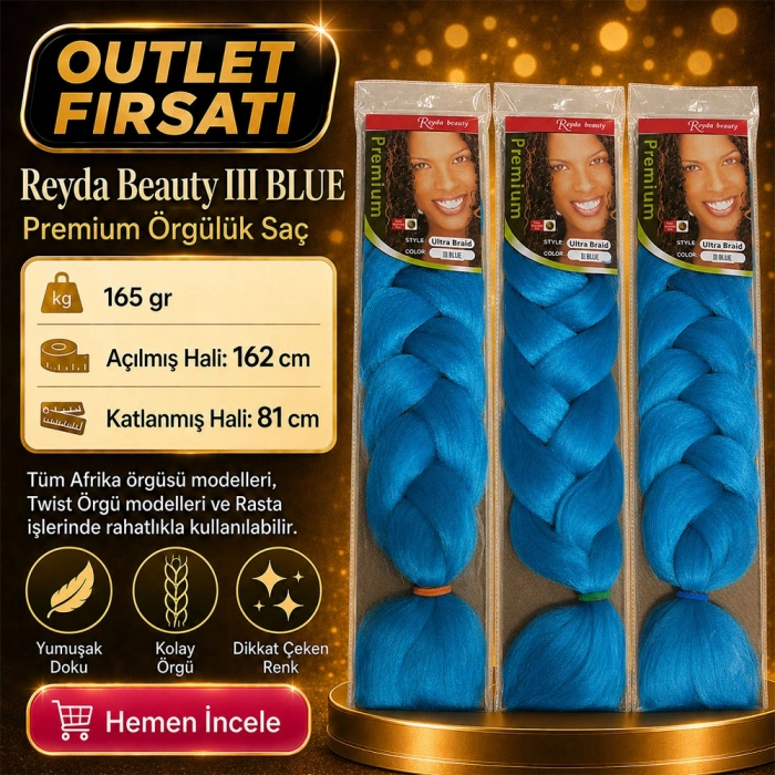 3 Paket - Afrika Örgüsü Ve Rasta İçin Sentetik Saç BLUE3