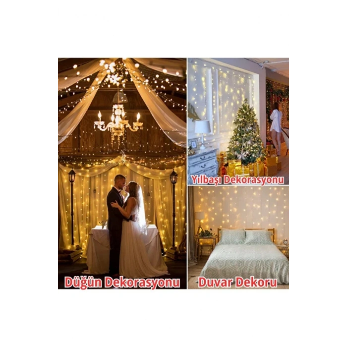 300 Ledli 10 Sarkıt Perde Led Işık-8 Fonksiyon, Uzaktan Kumandalı, 3x3 Metre (4887)