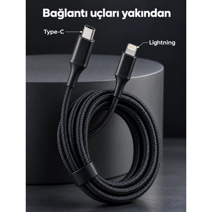 30W PD Hızlı Şarj Kablosu Type C Lightning LED Göstergeli