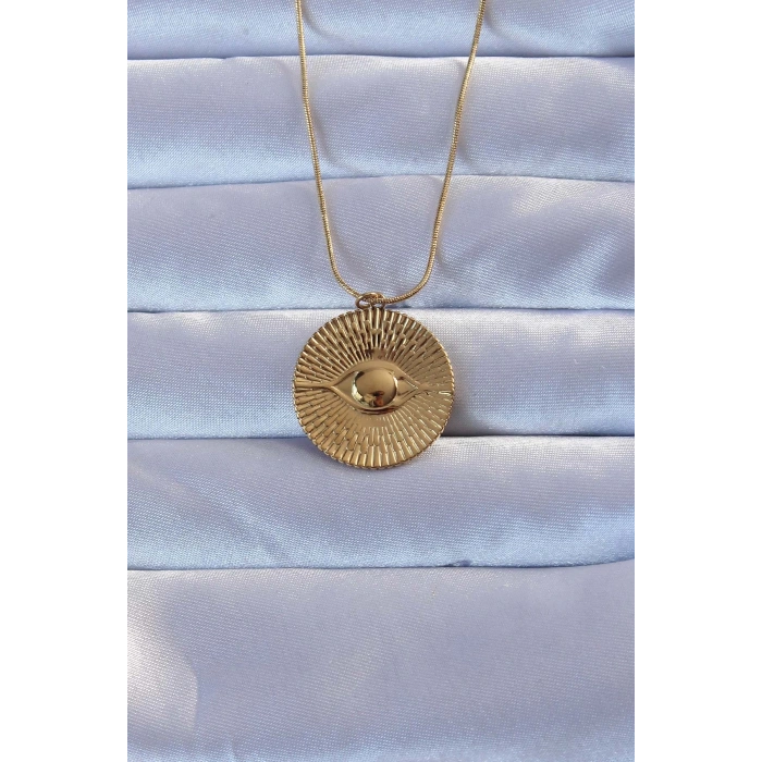 316L Altın Renk İşlemeli Göz Kolye - TJ-BKO9276