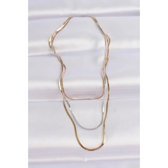 316L Çelik 3 Renkli İtalyan Zincir Çoklu Kolye - TJ-BKO8641