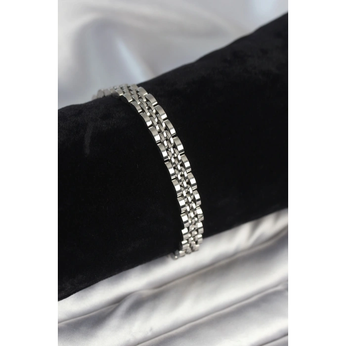 316L Çelik 7 mm Kalınlıkta Gümüş Renkli Erkek Bileklik - TJ-EB3768