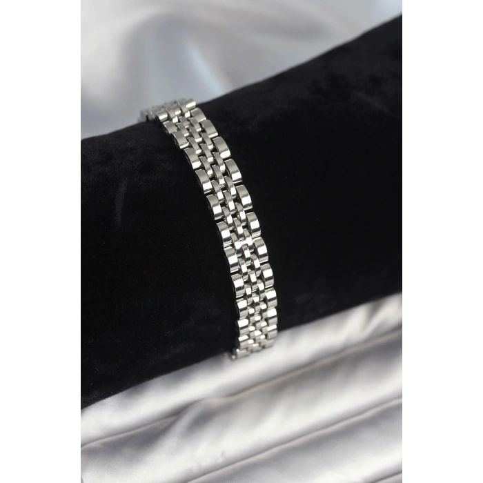 316L Çelik 9 mm Kalınlıkta Gümüş Renkli Erkek Bileklik - TJ-EB3774