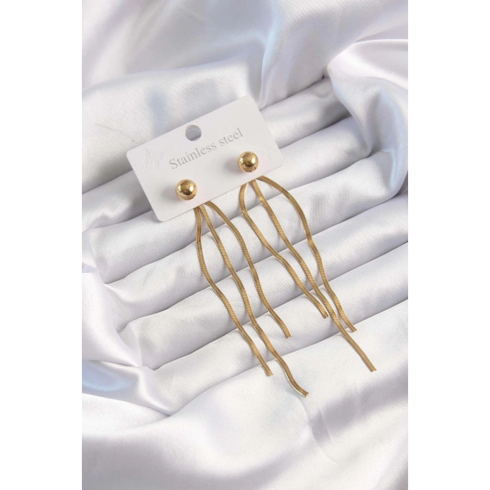 316L Çelik Altın Renk İtalyan Model Topçuk Küpe - TJ-BKP9491