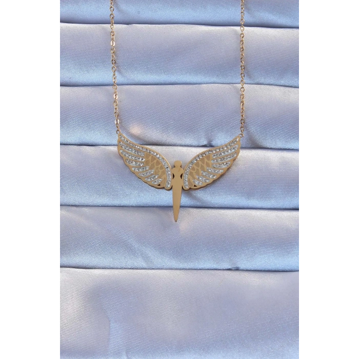 316L Çelik Altın Renk Zirkon Taşlı Mikail Kolye - TJ-BKO9263