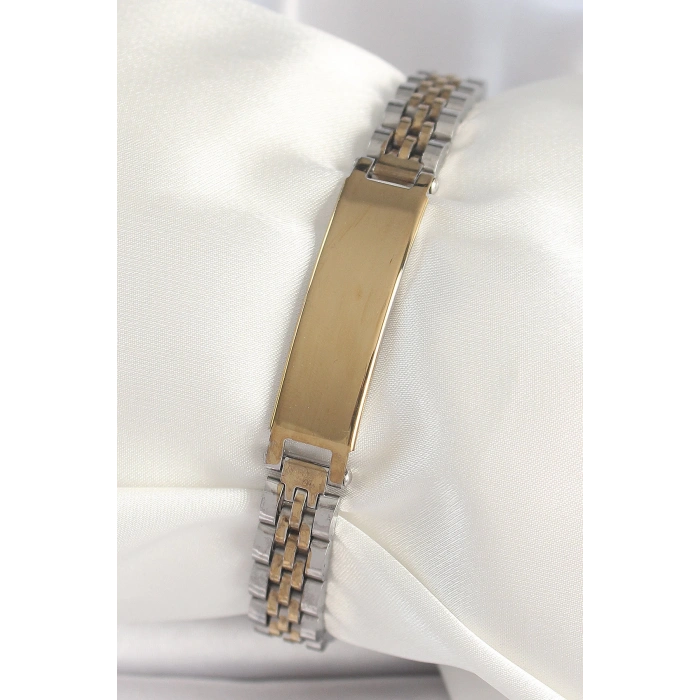 316L Çelik Gold Gümüş Renk Kalın Zincir Künye Model Erkek Bileklik - TJ-EB3717