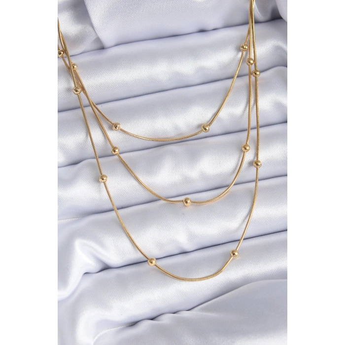 316L Çelik Gold Renk 3lü Minimal Toplu Kadın Kolye - TJ-BKO7700