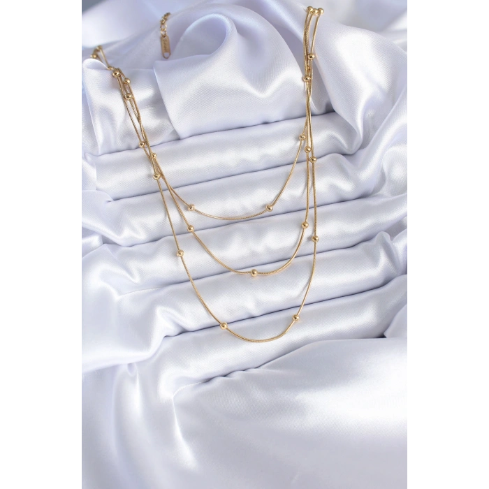 316L Çelik Gold Renk 3lü Minimal Toplu Kadın Kolye - TJ-BKO7700