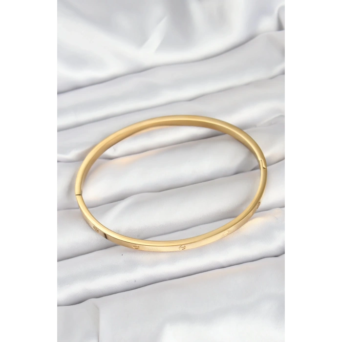 316L Çelik Gold Renk 65 mm İnce Kadın Kelepçe Bileklik - TJ-BB7915