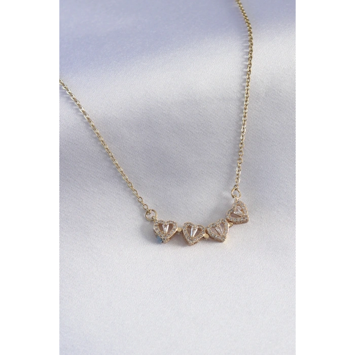 316L Çelik Gold Renk Açılır Zirkon Taşlı Yonca Model Kadın Kolye - TJ-BKO7290