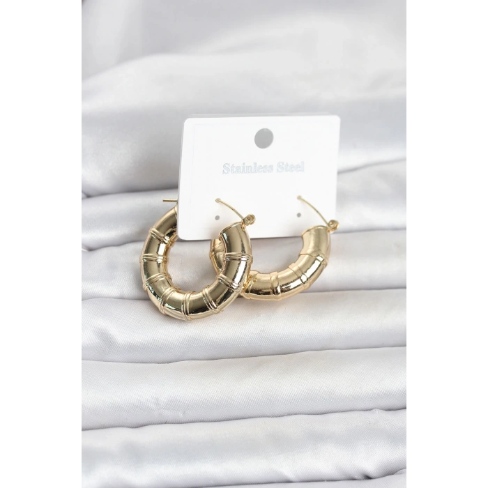 316L Çelik Gold Renk Bambu Model Halka Kadın Küpe TJ-BKP11828
