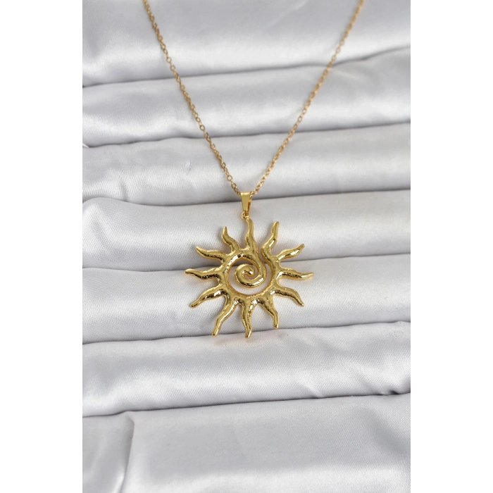316L Çelik Gold Renk Bohem Güneş Model Kadın Kolye - TJ-BKO11047