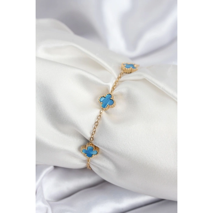 316L Çelik Gold Renk Buz Mavisi Baby Boy Yonca Kadın Bileklik - TJ-BB7948