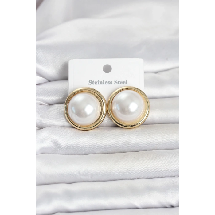 316L Çelik Gold Renk İnci Model Vintage Kadın Küpe TJ-BKP11826