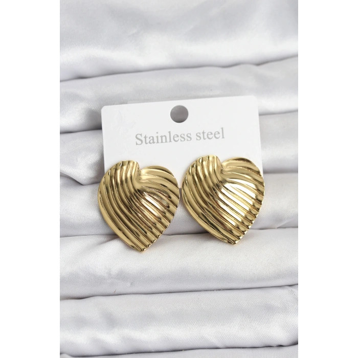 316L Çelik Gold Renk Kalp Model Kadın Küpe - TJ-BKP11505