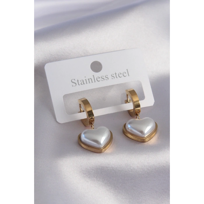 316L Çelik Gold Renk Kalp Model Kadın Küpe - TJ-BKP7458