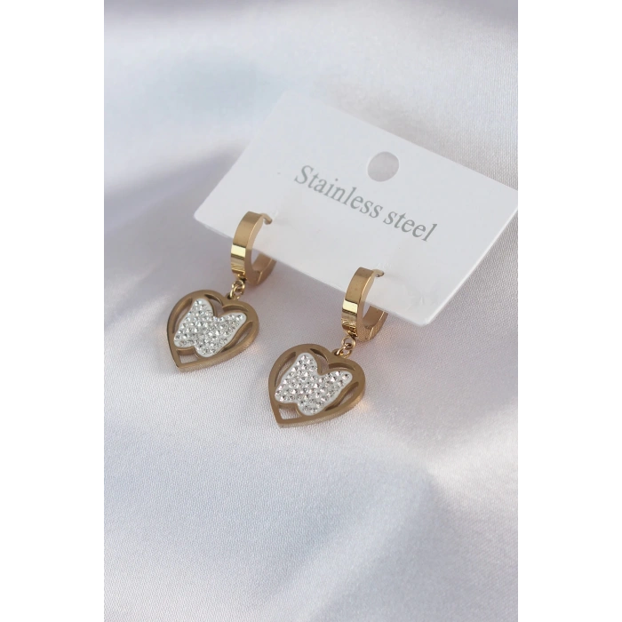 316L Çelik Gold Renk Kelebek Model Zirkon Taş Detay Kadın Küpe - TJ-BKP7482