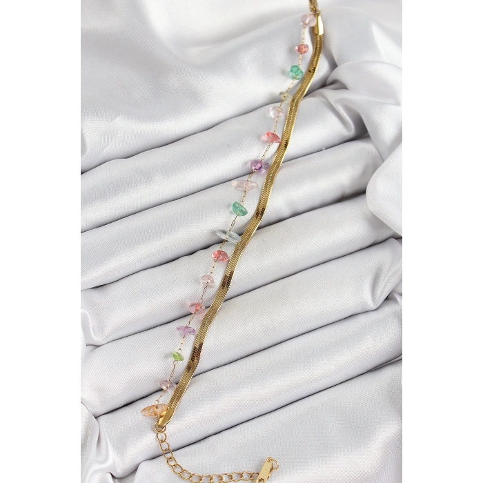 316L Çelik Gold Renk Kristal Karışık Renkli Taşlı Kadın Bileklik - TJ-BB7091