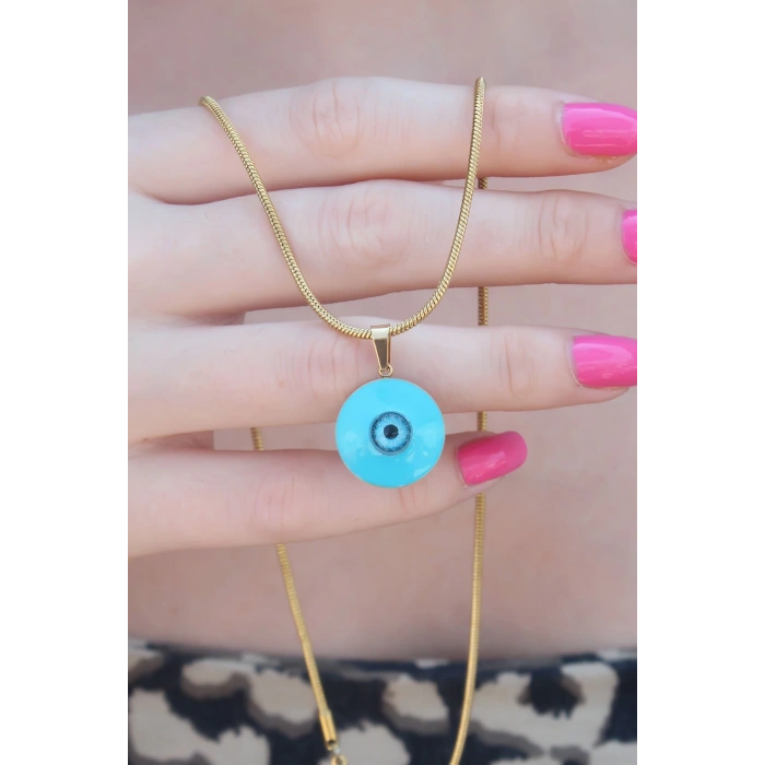 316L Çelik Gold Renk Nazar Boncuk Model Kadın Kolye - TJ-BKO7391