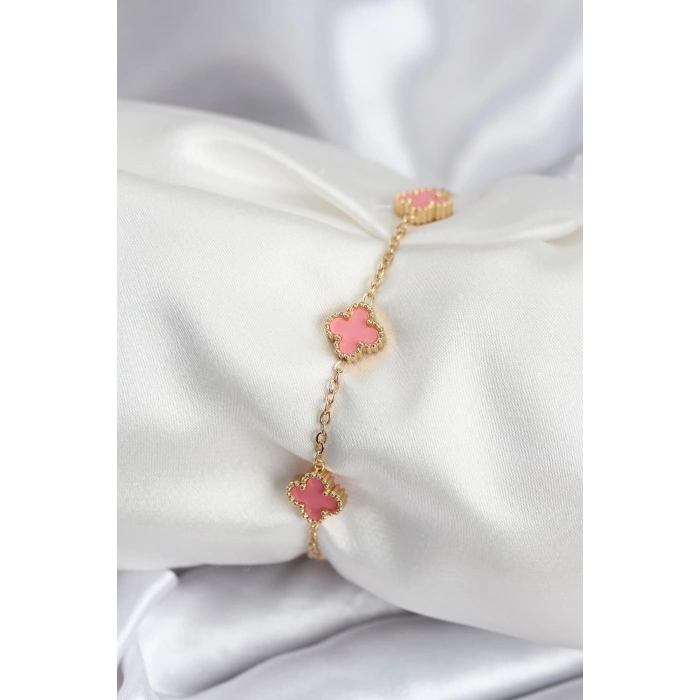 316L Çelik Gold Renk Pembe Baby Boy Yonca Kadın Bileklik - TJ-BB7946