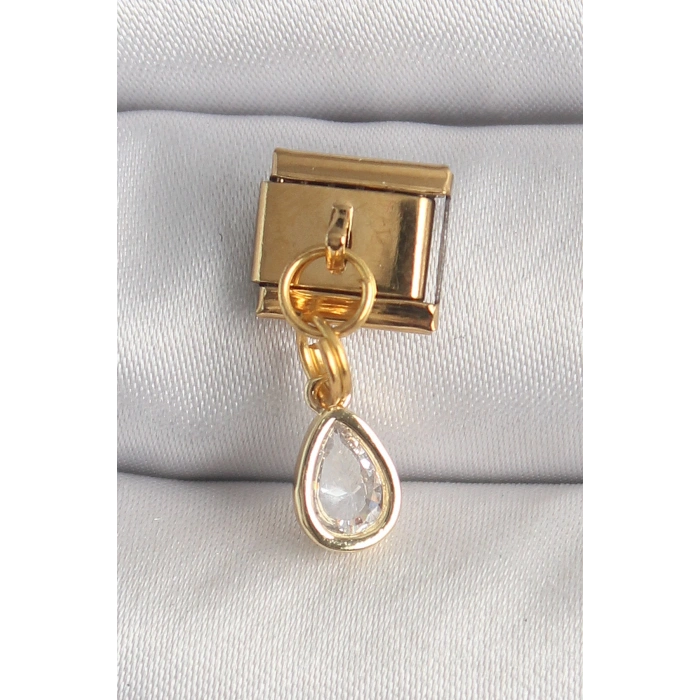 316L Çelik Gold Renk Sallantı Damla Zirkon Taşlı Nomination Charm - TJ-BC1345