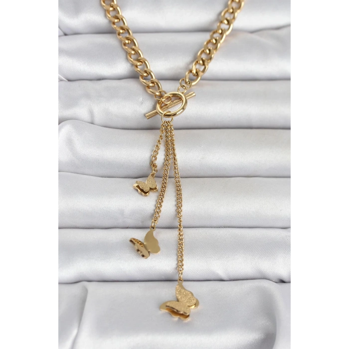 316L Çelik Gold Renk Sallantılı Kadın Kolye - TJ-BKO11043