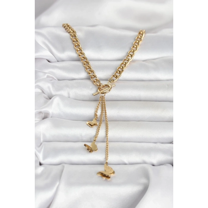 316L Çelik Gold Renk Sallantılı Kadın Kolye - TJ-BKO11043