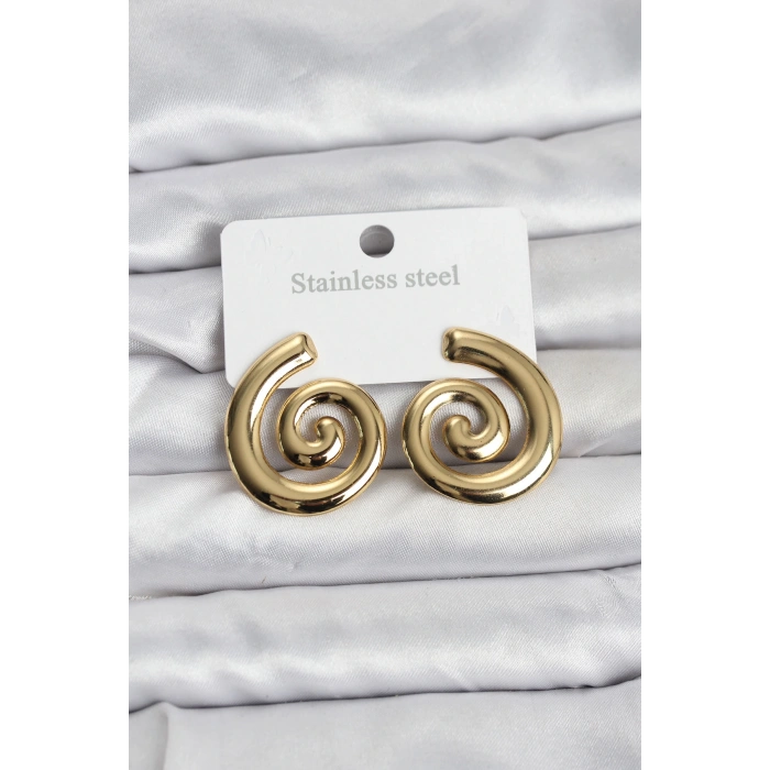 316L Çelik Gold Renk Sarmal Modelli Kadın Küpe - TJ-BKP11508