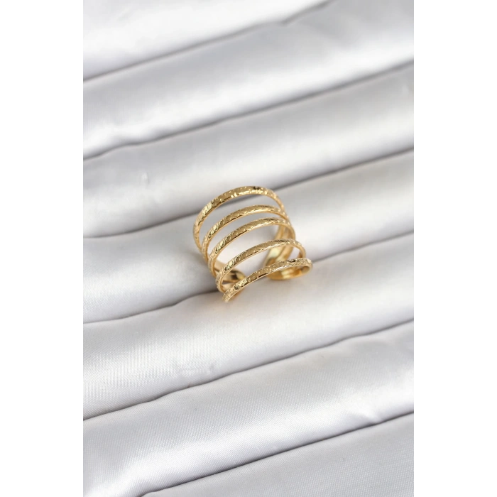 316L Çelik Gold Renk Sıralı Model Kadın Yüzük - TJ-BYK4183